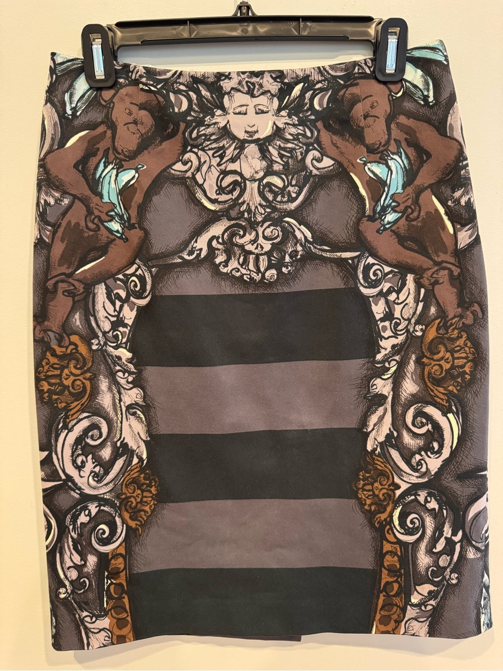 Prada Spring 2011 "Minimal Baroque" Cherub & Monkey Print Pencil Skirt